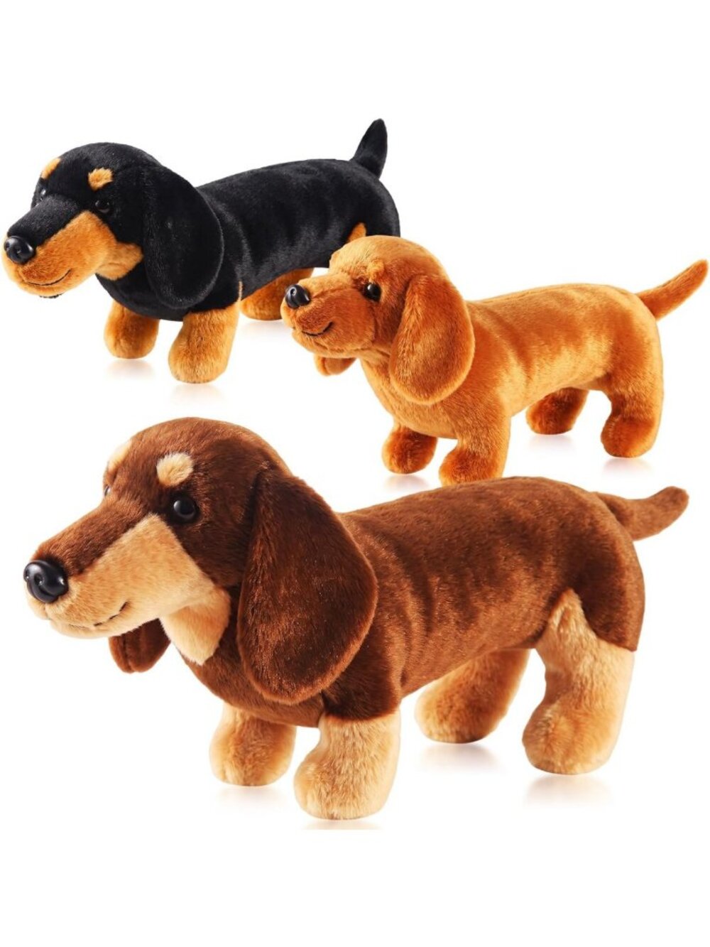 Adorable 3-Piece Dachshund Plush Stuffed Animals - Soft Sausage Dog Toys for